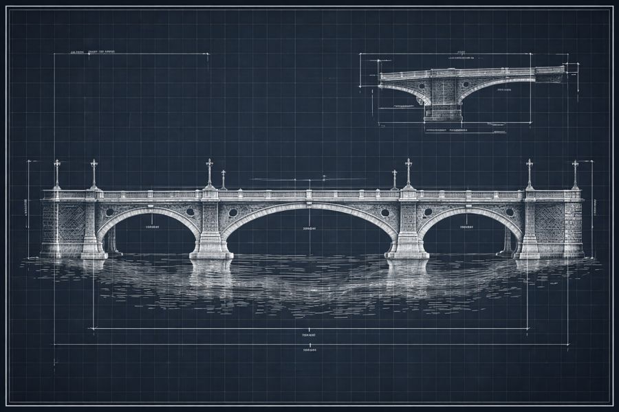 Blueprint of a stone arched bridge