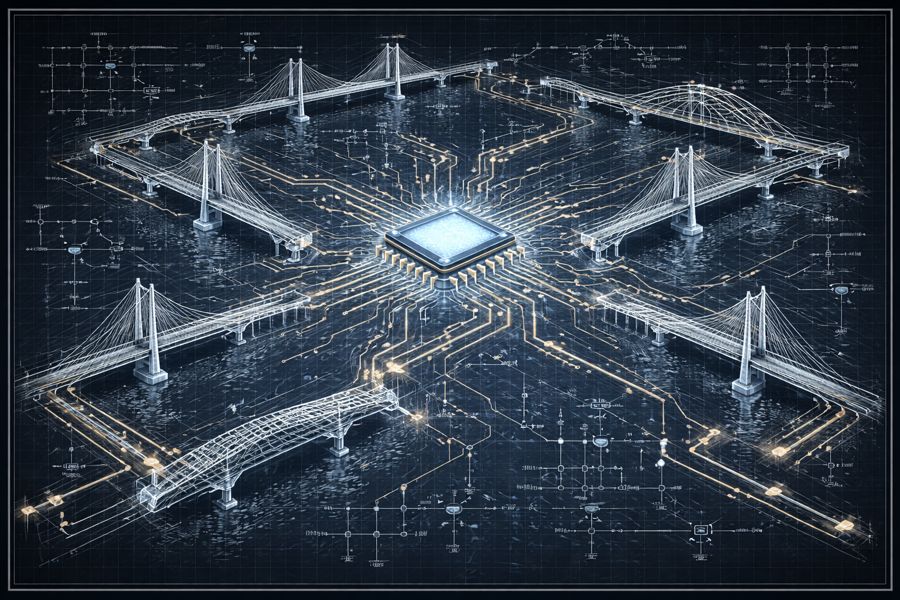 Blueprint of bridges linking a circuit