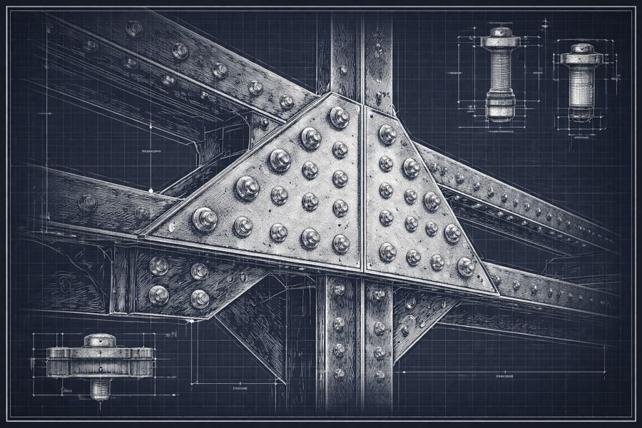Blueprint of a riveted steel joint